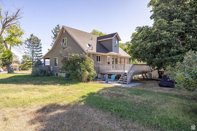 9115 W 25800 N, Portage, UT 84331 - back of house with a wooden deck, a lawn, roof with shingles, stairs, and cooling unit