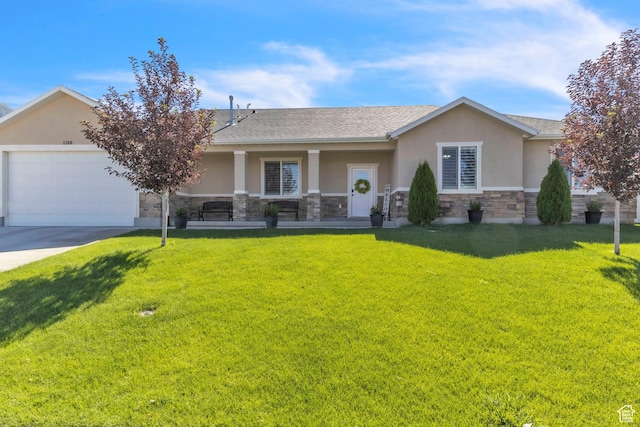 1188 N 100 E, Nephi, UT 84648 - view of front of house featuring stone siding, stucco siding, a front lawn, and a porch