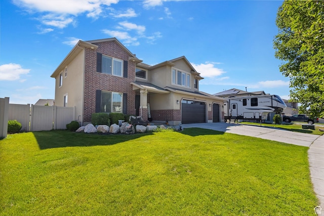 4467 W 5850 S, Hooper, UT 84315 - view of front of home with brick siding, a garage, driveway, and stucco siding