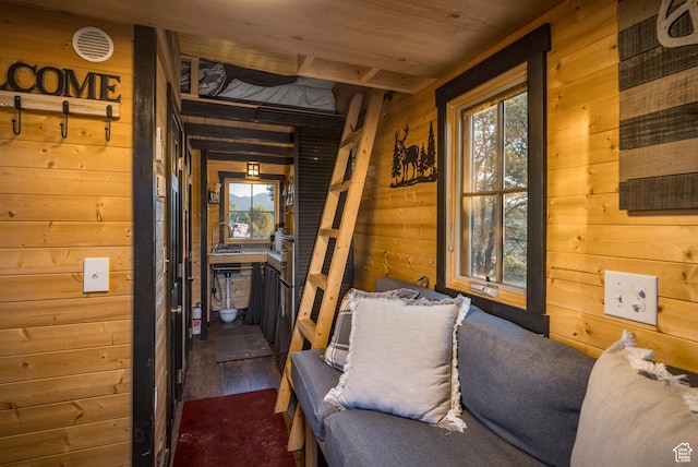 599 S Hideaway Cv S, Monticello, UT 84535 - interior space featuring wood walls, dark wood-type flooring, and wood ceiling