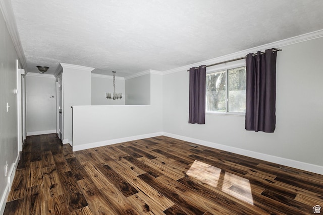 3320 N Plain City Rd W, Plain City, UT 84404 - spare room with a chandelier, dark wood finished floors, ornamental molding, and a textured ceiling