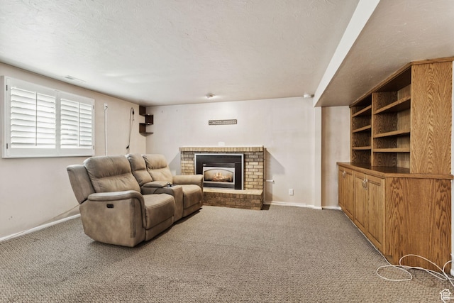 6924 S 2160 W, West Jordan, UT 84084 - living area featuring a brick fireplace, carpet, and a textured ceiling
