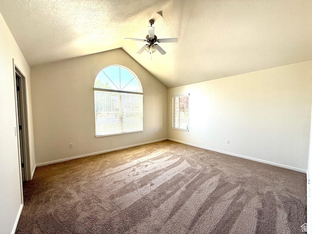 532 W 300 S Unit B, Springville, UT 84663 - carpeted empty room featuring ceiling fan, vaulted ceiling, and a textured ceiling