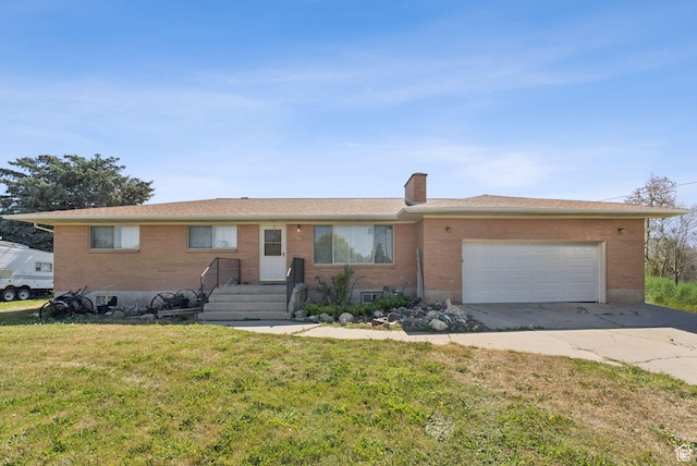 2690 N 4275 W, Plain City, UT 84404 - ranch-style home featuring a front lawn, a garage, concrete driveway, brick siding, and a chimney