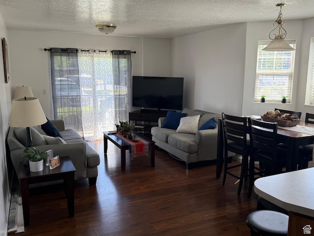 1616 W Vivante Way Unit A3, West Valley City, UT 84119 - living area featuring a textured ceiling, dark wood-style floors, and healthy amount of natural light