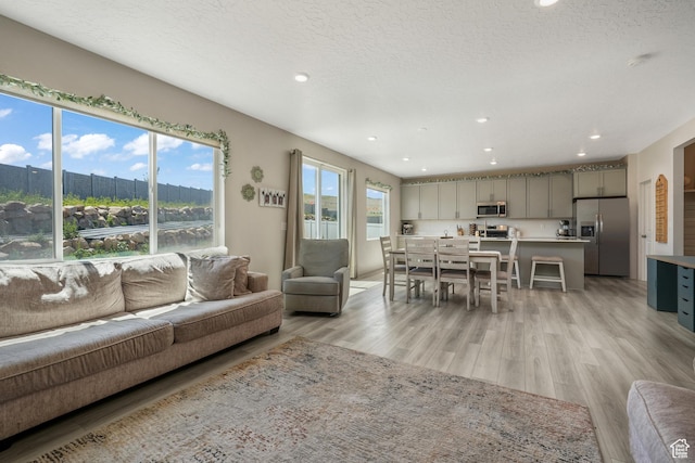 537 W Flora Dr, Saratoga Springs, UT 84045 - living room featuring light wood-type flooring, recessed lighting, and a textured ceiling