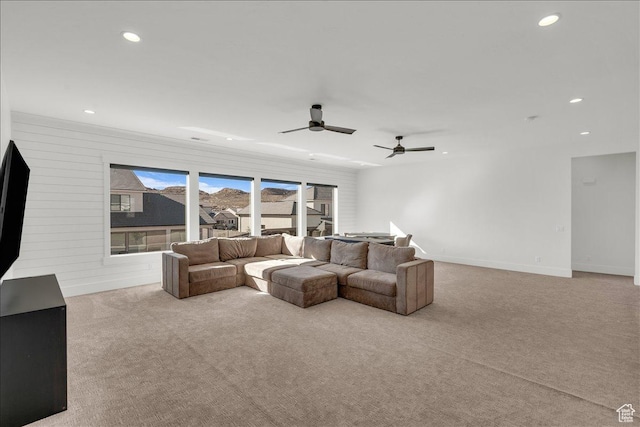 1597 W Belayer Dr, St George, UT 84770 - living room with carpet, recessed lighting, and ceiling fan