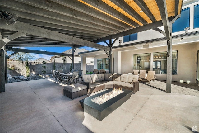 1597 W Belayer Dr, St George, UT 84770 - view of patio / terrace featuring an outdoor living space with a fire pit and outdoor dining space