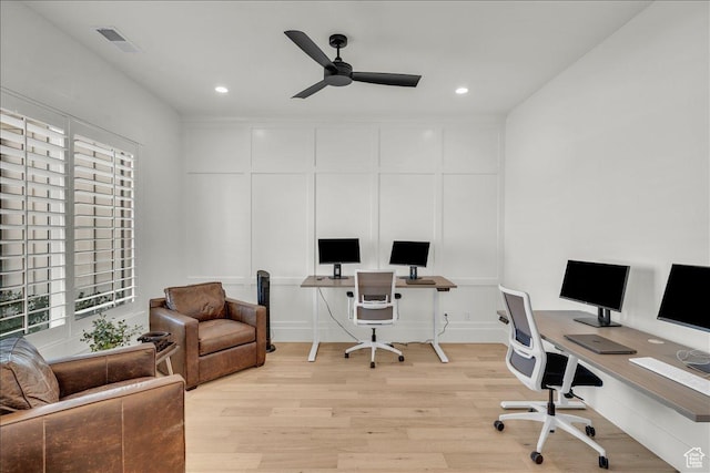 1597 W Belayer Dr, St George, UT 84770 - office with plenty of natural light, a ceiling fan, light wood finished floors, and recessed lighting