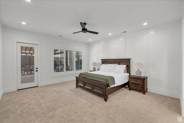 1597 W Belayer Dr, St George, UT 84770 - carpeted bedroom featuring multiple windows, recessed lighting, ceiling fan, and access to outside