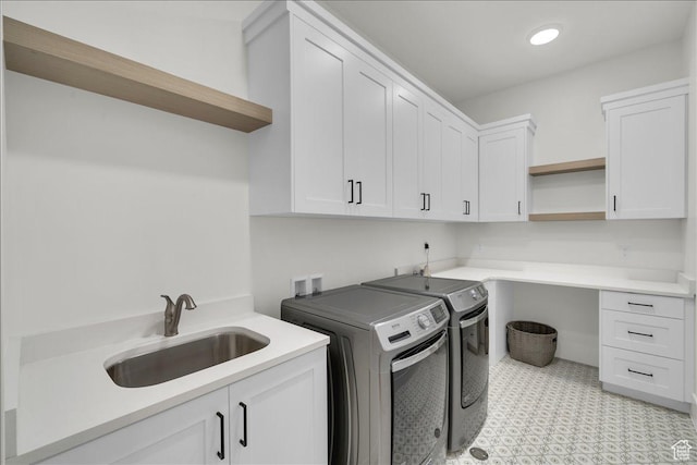 1597 W Belayer Dr, St George, UT 84770 - laundry room featuring washer and dryer, cabinet space, light floors, and recessed lighting
