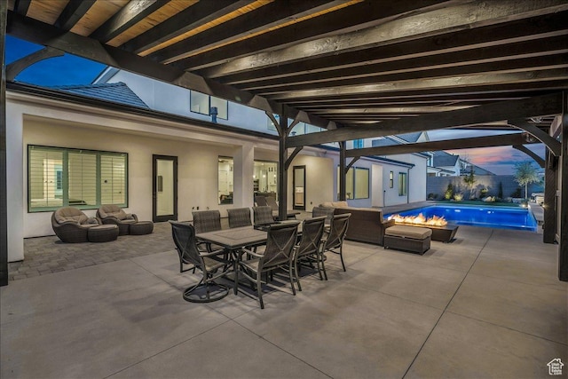1597 W Belayer Dr, St George, UT 84770 - view of patio / terrace with an outdoor hangout area, outdoor dining space, an outdoor pool, and a pergola