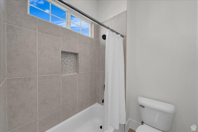 1597 W Belayer Dr, St George, UT 84770 - bathroom featuring shower / bathtub combination with curtain and toilet