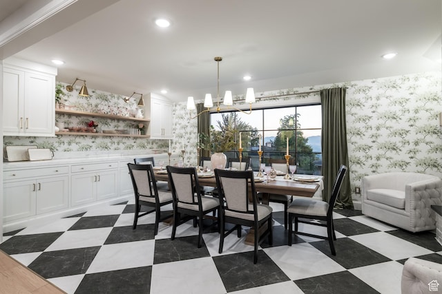 4605 S Ledgemont Dr E, Salt Lake City, UT 84124 - dining space with wallpapered walls, a chandelier, and recessed lighting