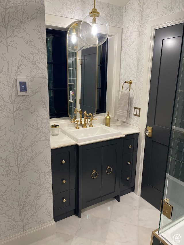 4605 S Ledgemont Dr E, Salt Lake City, UT 84124 - bathroom with wallpapered walls and vanity