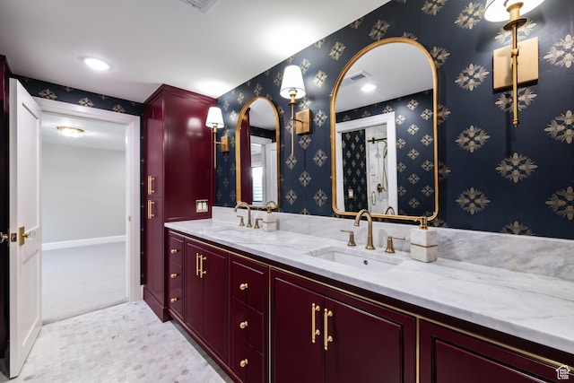 4605 S Ledgemont Dr E, Salt Lake City, UT 84124 - full bath featuring double vanity and wallpapered walls