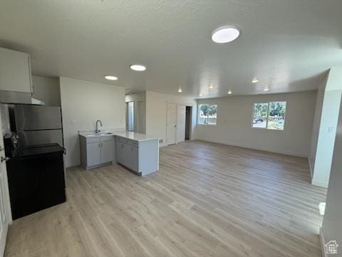 445 E Fort Union Blvd, Midvale, UT 84047 - kitchen with a peninsula, light wood-style flooring, light countertops, open floor plan, and recessed lighting