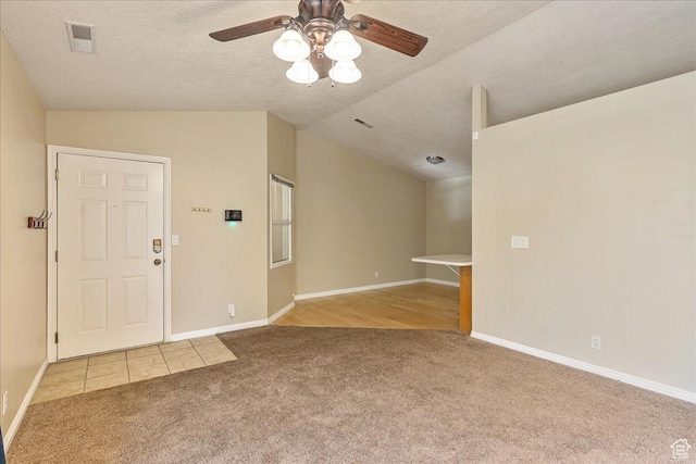 1218 W 1420 N, Orem, UT 84057 - empty room featuring lofted ceiling, carpet floors, a ceiling fan, and a textured ceiling