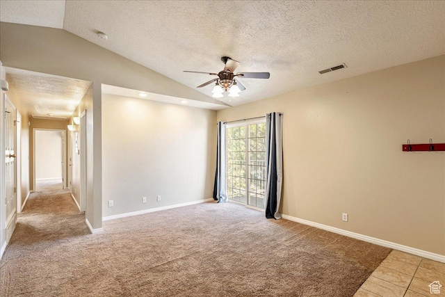 1218 W 1420 N, Orem, UT 84057 - empty room featuring ceiling fan, a textured ceiling, vaulted ceiling, carpet, and a smoke detector