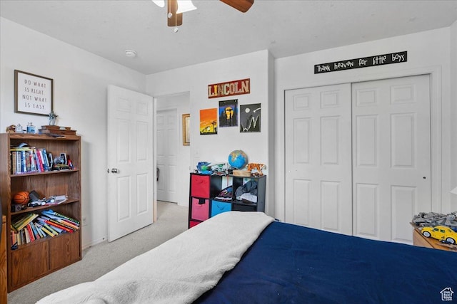 5719 W Boulder Creek Rd, West Jordan, UT 84081 - bedroom with carpet flooring, a closet, and a ceiling fan