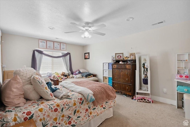 5719 W Boulder Creek Rd, West Jordan, UT 84081 - carpeted bedroom featuring a textured ceiling and a ceiling fan