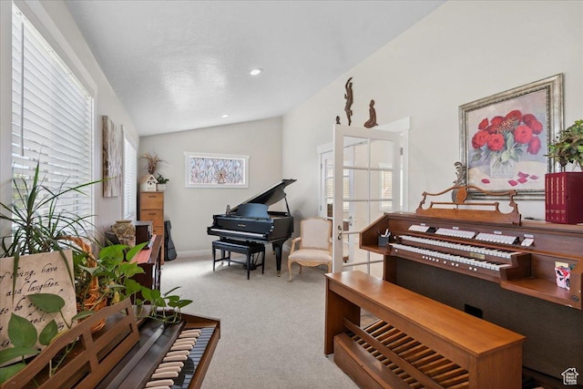 5719 W Boulder Creek Rd, West Jordan, UT 84081 - sitting room with vaulted ceiling, carpet, healthy amount of natural light, and recessed lighting