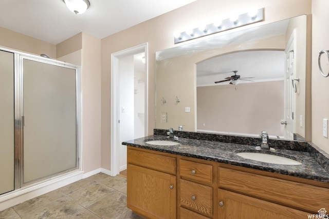 901 S Apple Grove Ln, Pleasant Grove, UT 84062 - full bath with a shower stall, ceiling fan, double vanity, and tile patterned flooring