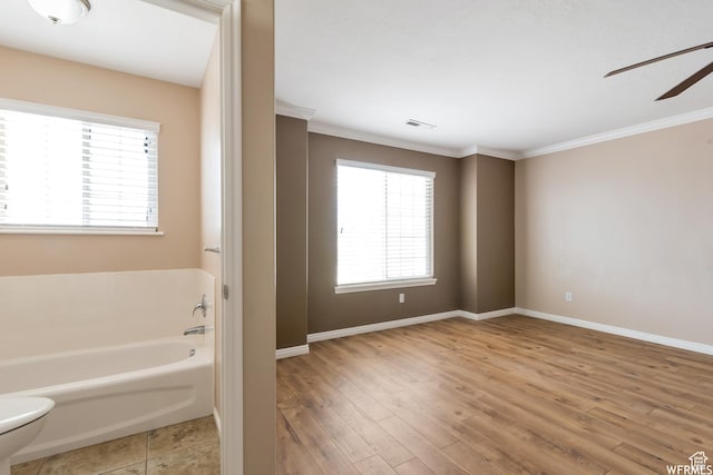 901 S Apple Grove Ln, Pleasant Grove, UT 84062 - full bathroom with a bath, ornamental molding, a ceiling fan, and wood finished floors