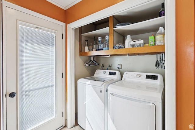 2999 N 300 E, North Ogden, UT 84414 - washroom with washer and dryer and crown molding