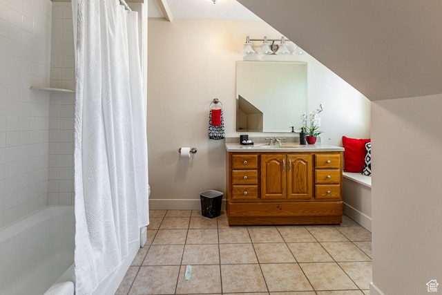 2148 E Pinecrest Ln S, Sandy, UT 84092 - bathroom featuring vanity, tile patterned floors, and shower / bathtub combination with curtain
