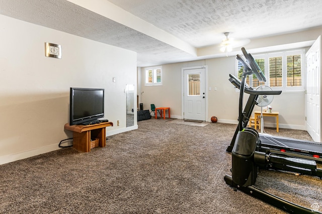 2148 E Pinecrest Ln S, Sandy, UT 84092 - workout room featuring a textured ceiling, a ceiling fan, and carpet flooring