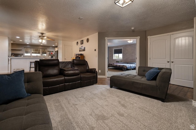 3378 N Sr 87 W, Talmage, UT 84073 - living room with a ceiling fan, a textured ceiling, carpet floors, and recessed lighting