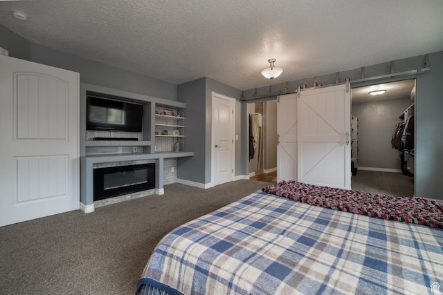 3378 N Sr 87 W, Talmage, UT 84073 - carpeted bedroom with a barn door, a textured ceiling, and a glass covered fireplace