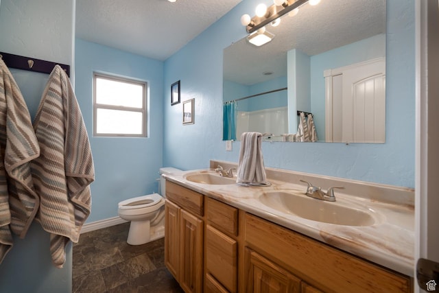 3378 N Sr 87 W, Talmage, UT 84073 - bathroom featuring double vanity, a shower with curtain, and a textured ceiling