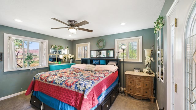 180 N State St, Sigurd, UT 84657 - bedroom featuring carpet floors, recessed lighting, and a ceiling fan