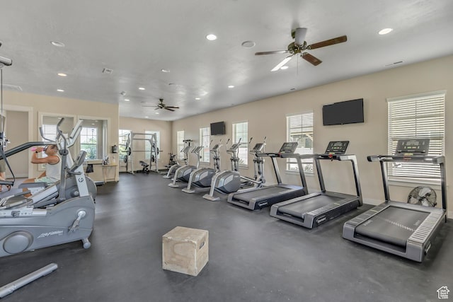 1046 W Stonehaven Dr, North Salt Lake, UT 84054 - exercise room with a ceiling fan and recessed lighting