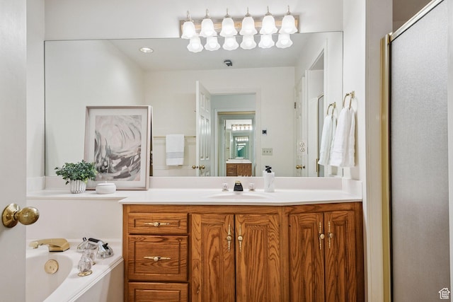 2056 E Sierra View Cir, Millcreek, UT 84109 - bathroom featuring a bath, vanity, a shower with shower door, and recessed lighting