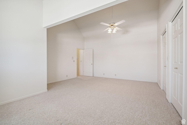 2056 E Sierra View Cir, Millcreek, UT 84109 - unfurnished room with high vaulted ceiling, light carpet, and a ceiling fan