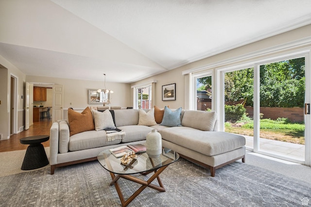 2056 E Sierra View Cir, Millcreek, UT 84109 - living area with a chandelier and lofted ceiling