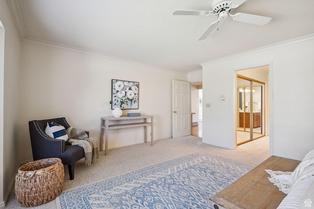 2056 E Sierra View Cir, Millcreek, UT 84109 - living area with crown molding, carpet flooring, and ceiling fan