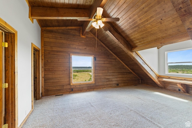 16 N Porcupine Ln, La Sal, UT 84530 - additional living space with wooden ceiling, plenty of natural light, wooden walls, carpet, and a ceiling fan