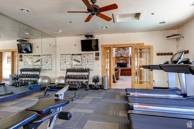 5541 N Slalom Way, Park City, UT 84098 - workout area featuring a ceiling fan, carpet flooring, and recessed lighting
