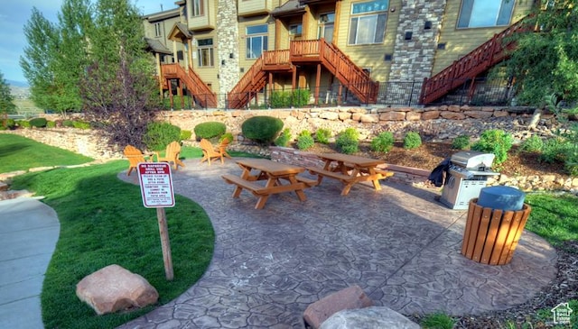 5541 N Slalom Way, Park City, UT 84098 - view of patio / terrace featuring stairs and grilling area