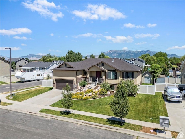 5464 S 3200 W, Roy, UT 84067 - view of front of house featuring stucco siding, driveway, a mountain view, a garage, and a residential view