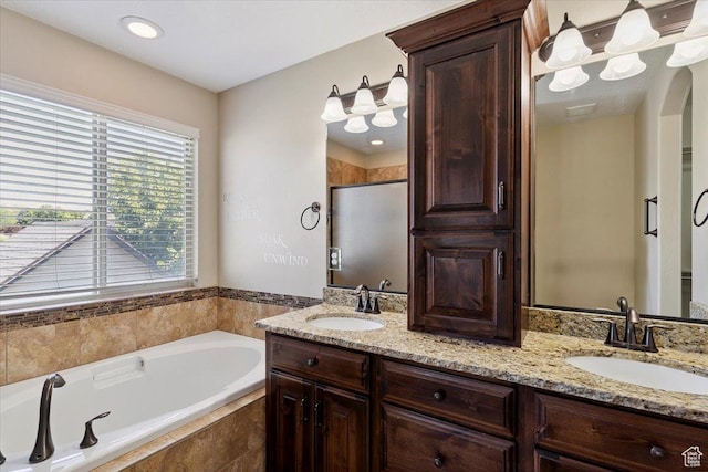 5464 S 3200 W, Roy, UT 84067 - bathroom featuring double vanity, a garden tub, and a stall shower