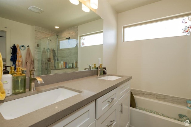 2049 N Harvest Village Ln, Saratoga Springs, UT 84045 - full bath featuring a shower stall, a bath, and double vanity