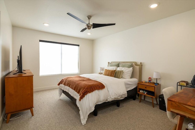 2049 N Harvest Village Ln, Saratoga Springs, UT 84045 - bedroom with light carpet, recessed lighting, and a ceiling fan