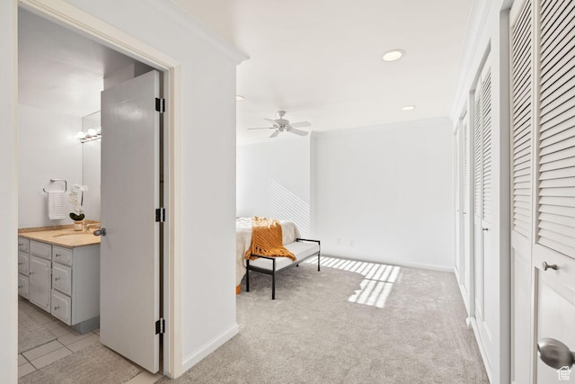 777 E S Temple Unit 4A, Salt Lake City, UT 84102 - corridor featuring crown molding, recessed lighting, and light colored carpet