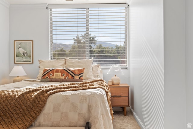 777 E S Temple Unit 4A, Salt Lake City, UT 84102 - carpeted bedroom with crown molding, multiple windows, and a mountain view