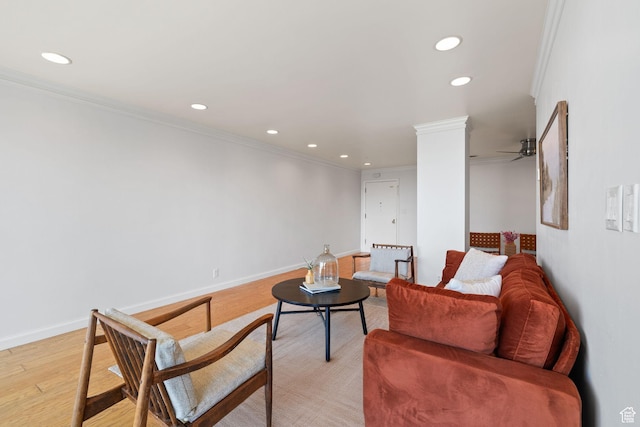 777 E S Temple Unit 4A, Salt Lake City, UT 84102 - sitting room with ornamental molding, recessed lighting, light wood-style flooring, and a ceiling fan